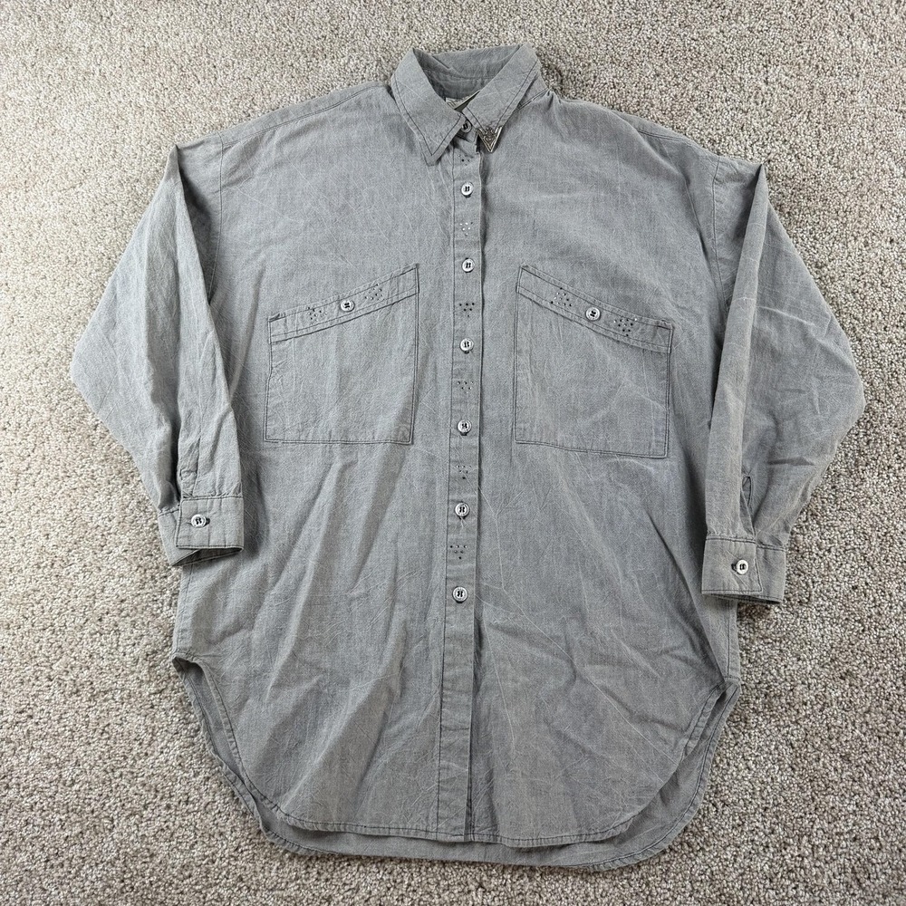 Vintage Cristina MAXX Button Up Shirt Womens Medium Gray Western Studded USA